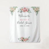 Wit Roze Rozen Waterverf Bruidsborrel Welkom Wandkleed (Voorkant)