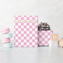 Wit & Roze Schachbrett Motief Inpakpapier Rol