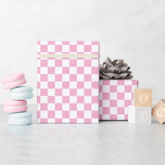 Wit & Roze Schachbrett Motief Inpakpapier Rol (Baby Shower)