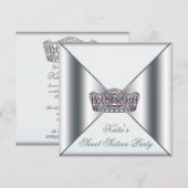 Wit Roze Tiara Wit Zoet 16 Party Kaart (Voorkant / Achterkant)