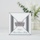 Wit Roze Tiara Wit Zoet 16 Party Kaart (Staand voorkant)