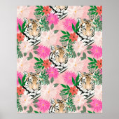 wit roze tijger - Floral schilderen Poster (Voorkant)