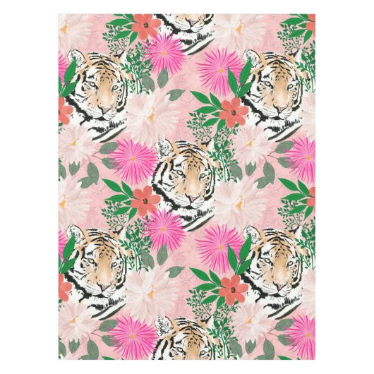  wit roze tijger - Floral schilderen Tafelkleed (Voorkant)