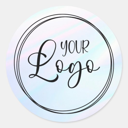 Wit Roze Turquoise Holografische Gradiënt Logo Ronde Sticker (Voorkant)