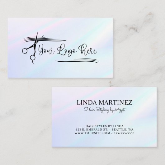 Wit Roze Turquoise Holografische Gradiënt Logo Visitekaartje (Voorkant / Achterkant)
