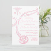 Wit Roze Verpleegkunde School Afstudeerfeest Kaart (Staand voorkant)