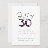 Wit Roze Vies Dertig Verjaardagsfeest Uitnodiging (Voorkant)