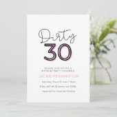 Wit Roze Vies Dertig Verjaardagsfeest Uitnodiging (Staand voorkant)
