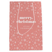 Wit Roze Vrolijk Kerstmissneeuwvlok Patroon Medium Cadeauzakje (Voorkant)