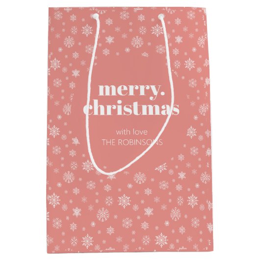 Wit Roze Vrolijk Kerstmissneeuwvlok Patroon Medium Cadeauzakje (Voorkant)