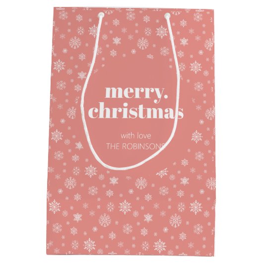 Wit Roze Vrolijk Kerstmissneeuwvlok Patroon Medium Cadeauzakje (Achterkant)