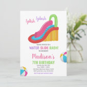 Wit Roze Water Slide Verjaardagsuitnodigingen Kaart (Staand voorkant)