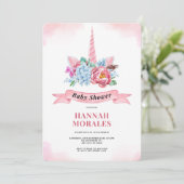 Wit Roze Waterverf Baby shower Invitation Kaart (Staand voorkant)