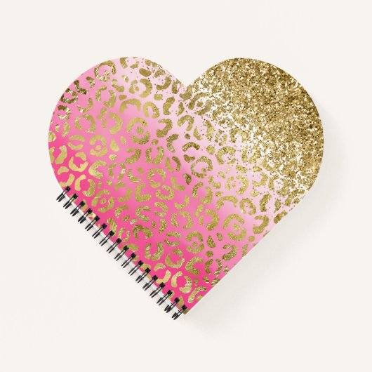 Wit Roze Waterverf Gouden Glam Leopard Glitter Notitieboek (Voorkant)