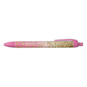 Wit Roze Waterverf Gouden Glam Leopard Glitter Zwarte Inkt Pen (Bovenkant)