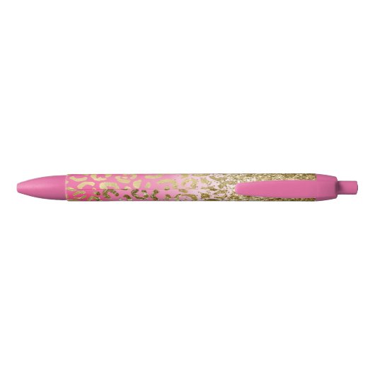 Wit Roze Waterverf Gouden Glam Leopard Glitter Zwarte Inkt Pen (Achterkant)