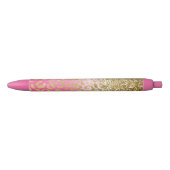 Wit Roze Waterverf Gouden Glam Leopard Glitter Zwarte Inkt Pen (Voorkant)