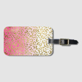 Wit Roze Waterverf Gouden Glam Luipaard Print Bagagelabel (Voorkant (horizontaal))