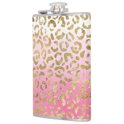 Wit Roze Waterverf Gouden Glam Luipaard Print Heupfles (Links)