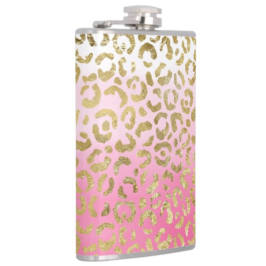 Wit Roze Waterverf Gouden Glam Luipaard Print Heupfles (Rechts)