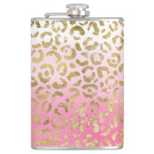 Wit Roze Waterverf Gouden Glam Luipaard Print Heupfles (Voorkant)