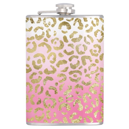 Wit Roze Waterverf Gouden Glam Luipaard Print Heupfles (Voorkant)