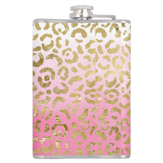 Wit Roze Waterverf Gouden Glam Luipaard Print Heupfles (Achterkant)