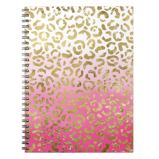 Wit Roze Waterverf Gouden Glam Luipaard Print Notitieboek (Voorkant)