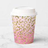 Wit Roze Waterverf Gouden Glam Luipaard Print Papieren Bekers (Links)
