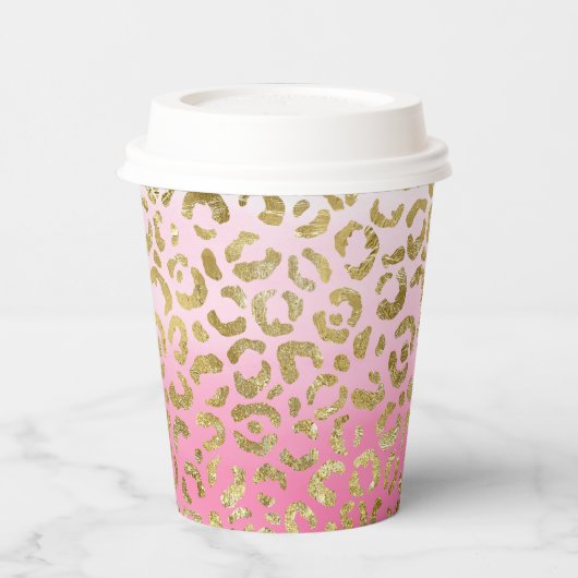Wit Roze Waterverf Gouden Glam Luipaard Print Papieren Bekers (Links)