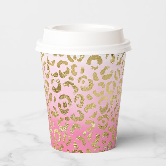 Wit Roze Waterverf Gouden Glam Luipaard Print Papieren Bekers (Achterkant)