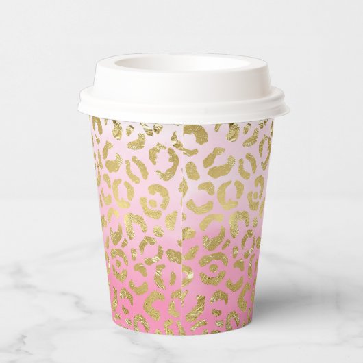 Wit Roze Waterverf Gouden Glam Luipaard Print Papieren Bekers (Rechts)