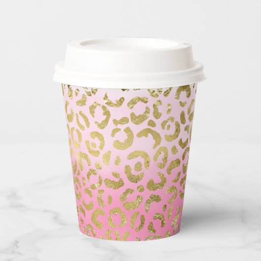 Wit Roze Waterverf Gouden Glam Luipaard Print Papieren Bekers (Voorkant)