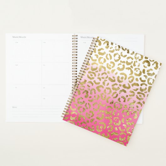 Wit Roze Waterverf Gouden Glam Luipaard Print Planner (Display)