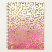 Wit Roze Waterverf Gouden Glam Luipaard Print Planner (Voorkant)