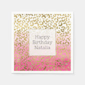 Wit Roze Waterverf Gouden Glam Luipaard Print Servet (Voorkant)