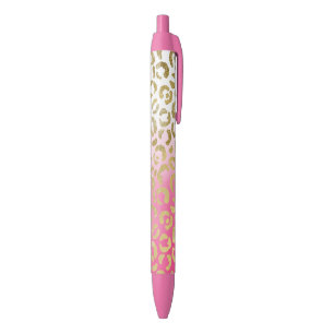 Wit Roze Waterverf Gouden Glam Luipaard Print Zwarte Inkt Pen