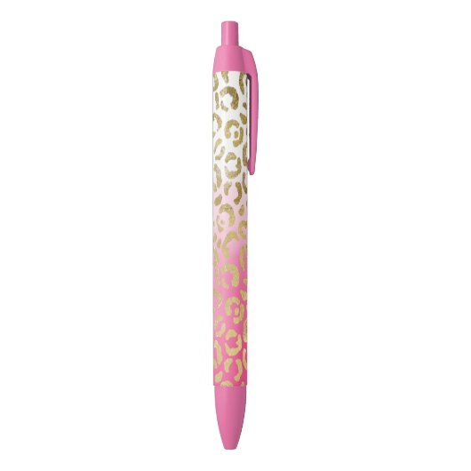 Wit Roze Waterverf Gouden Glam Luipaard Print Zwarte Inkt Pen (Achterkant (Verticaal))