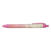Wit Roze Waterverf Gouden Glam Luipaard Print Zwarte Inkt Pen (Bovenkant)