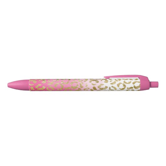 Wit Roze Waterverf Gouden Glam Luipaard Print Zwarte Inkt Pen (Bovenkant)