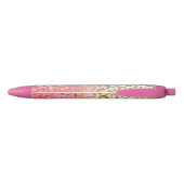 Wit Roze Waterverf Gouden Glam Luipaard Print Zwarte Inkt Pen (Achterkant)