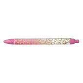 Wit Roze Waterverf Gouden Glam Luipaard Print Zwarte Inkt Pen (Voorkant)