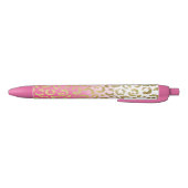 Wit Roze Waterverf Gouden Glam Luipaard Print Zwarte Inkt Pen (Bodem)