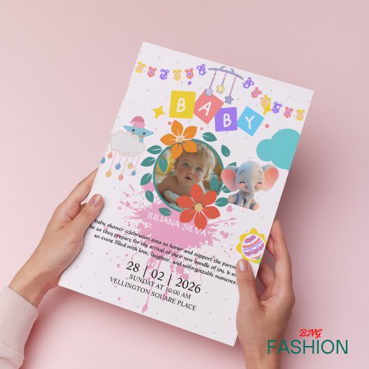 Wit & Roze Waterverf Minima Classic Baby shower Kaart