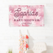 Wit Roze Winter Sneeuwvlok Patroon Meisje Party Spandoek (Insitu)