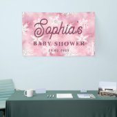 Wit Roze Winter Sneeuwvlok Patroon Meisje Party Spandoek (Beurs)