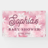 Wit Roze Winter Sneeuwvlok Patroon Meisje Party Spandoek (Horizontaal)