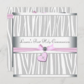 Wit Roze Zebra Hart Roze Kruis Eerste Communie Kaart (Voorkant / Achterkant)