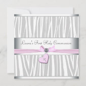Wit Roze Zebra Hart Roze Kruis Eerste Communie Kaart (Voorkant)