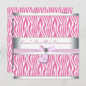 Wit Roze Zebra Hart Roze Kruis Eerste Communie Kaart (Voorkant / Achterkant)